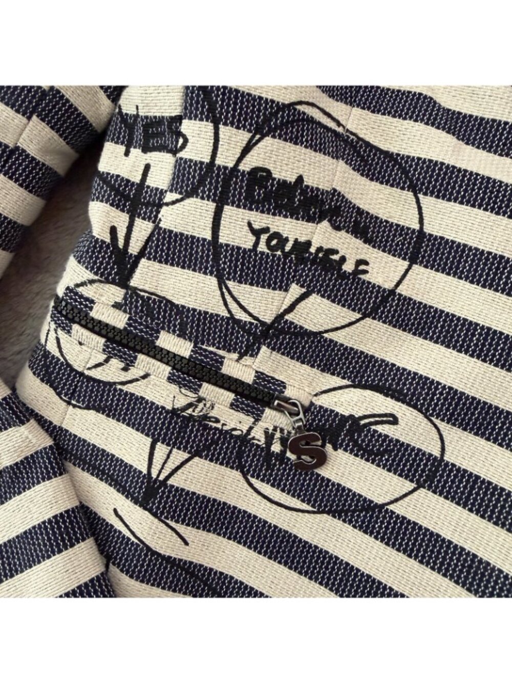 Desigual Navy & White Striped Blazer with Graphic Accents - Picture 3 of 8